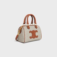 Celine Triomphe Textile Calfskin Small Boston Bag Natural Tan