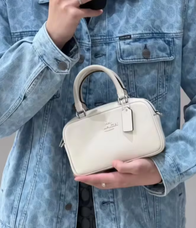 Coach Satchel Crossbody Bag Genuine Leather Small Square Handbag