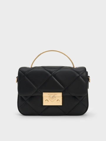 Charles & Keith Quilted Boxy Top Handle Bag - Black