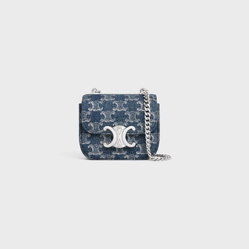 CELINE MINI CHAIN CLAUDE in DENIM WITH TRIOMPHE ALL-OVER