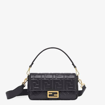 FENDI Medium Baguette Chain Shoulder Bag - Black