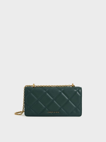 Charles & Keith Paffuto Chain Handle Quilted Long Wallet – Dark Green