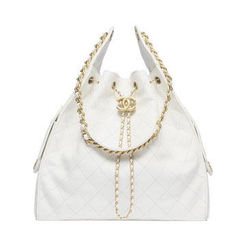 Chanel 25 Medium Handbag Grained Calfskin & Gold White