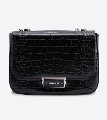 Charles & Keith Croc-Effect Structured Cross Body Bag - Black