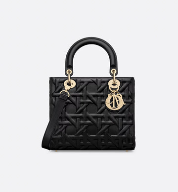 Medium Lady Christian Dior Bag in black Cannage lambskin.