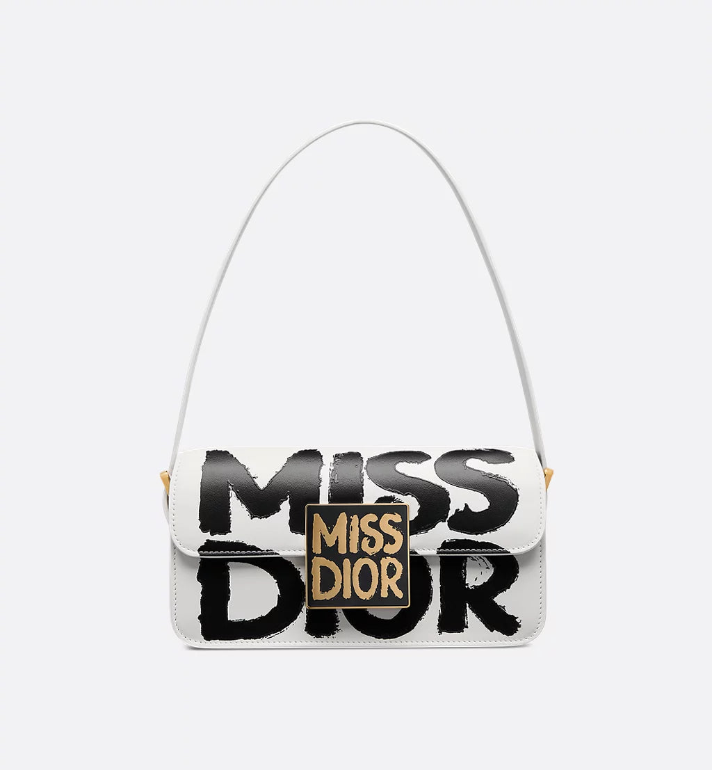 Christian Dior Flap Bag White and Black Miss Dior Graffiti Printed Calfskin