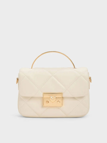 Charles & keith Quilted Boxy Top Handle Bag - Cream