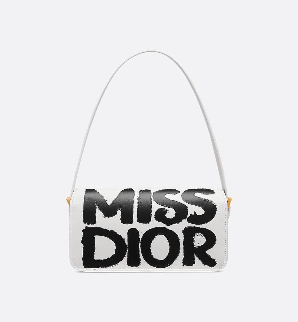 Christian Dior Flap Bag White and Black Miss Dior Graffiti Printed Calfskin