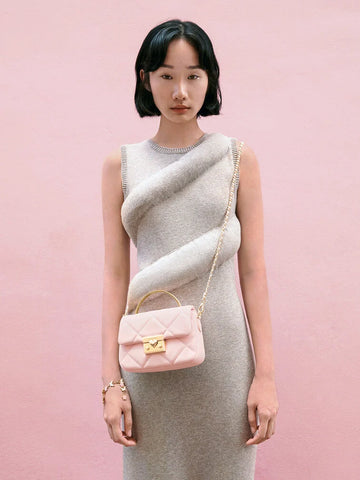 Charles & Keith Quilted Boxy Top Handle Bag - Pink