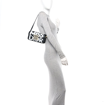 Christian Dior Calfskin Graffiti Printed Miss Dior Flap Black White