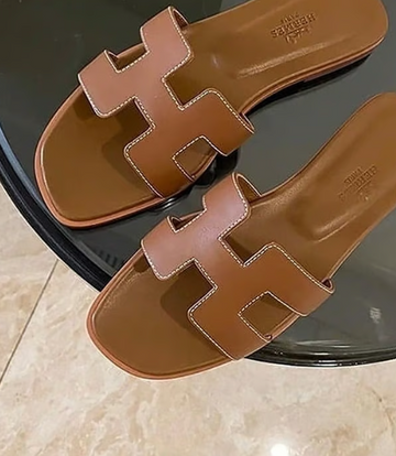 Hermès Oran Sandals with White Stitching