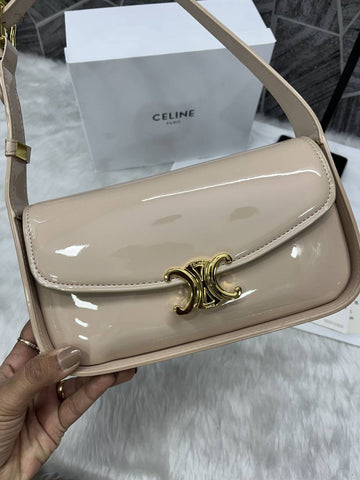 Celine Terence Apricot Patent Shoulder Bag With Original Box Dust Cover & long Belt