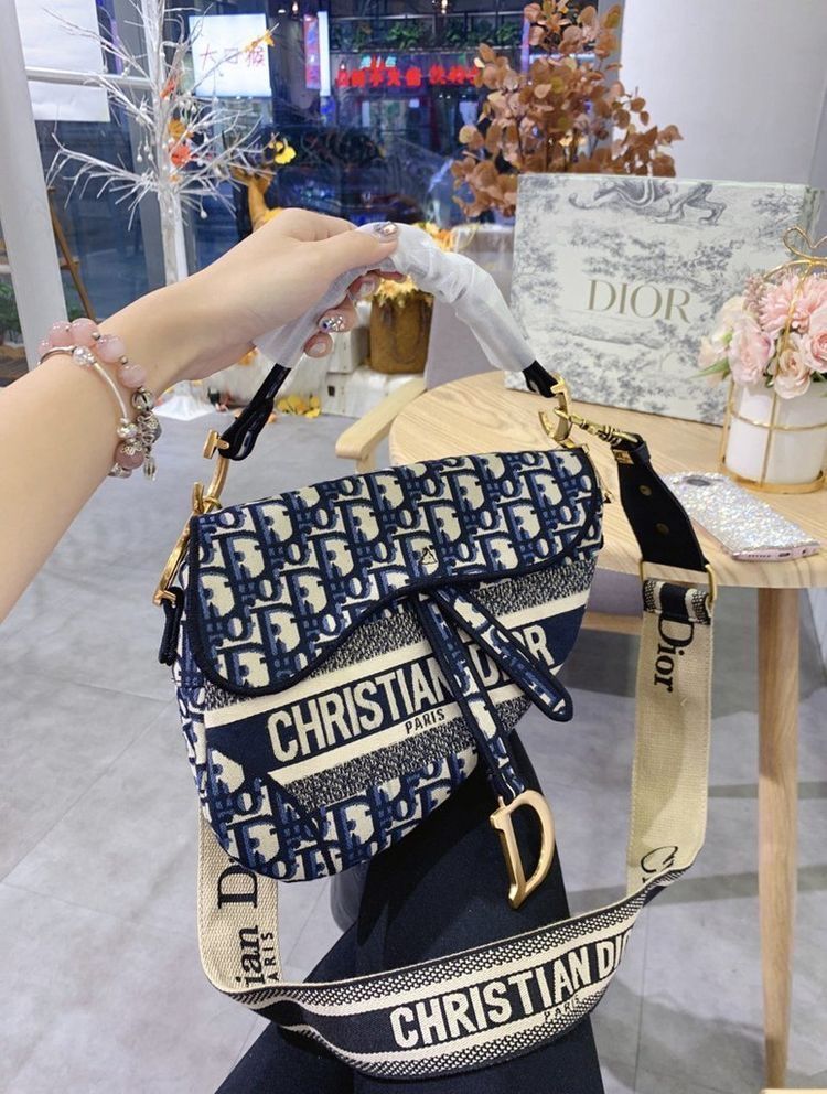Christian Dior Oblique Embroidered Saddle Bag