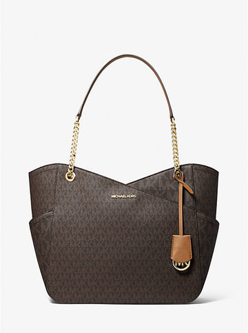 Michael Kors Large X Chain Shoulder Tote Brown Signature