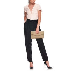 Saint Laurent Beige Leather Uptown Clutch