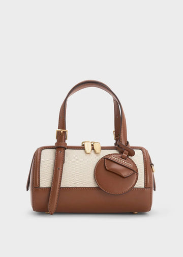 Charles & Keith Enola Canvas Two-Tone Bowling Bag - Chocolate