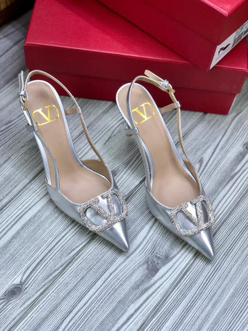 Stylish Silver Slingback Heels with Buckle