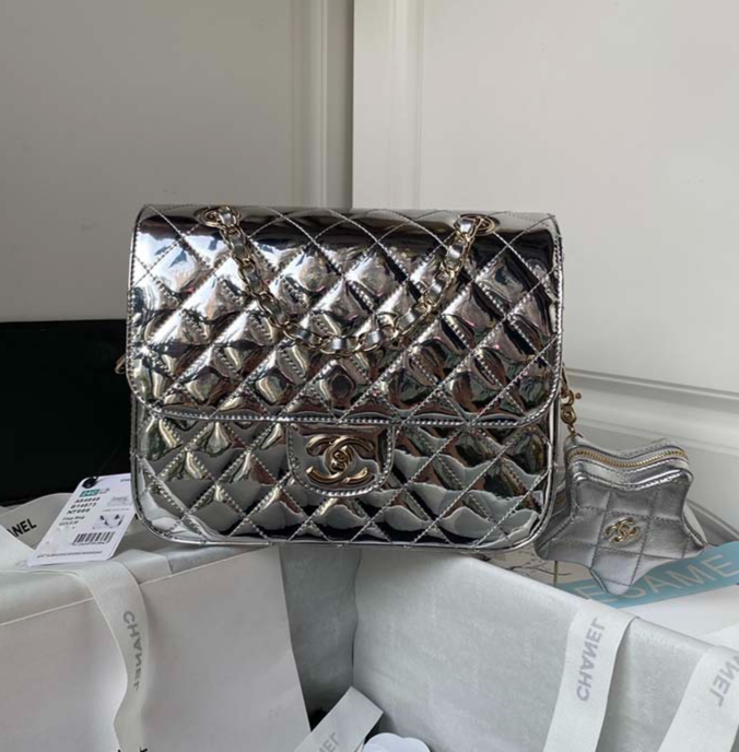 Chanel CC Flap Bag with Star Coin Purse – Metallic Mirror Calfskin with Gold & Silver Hardware