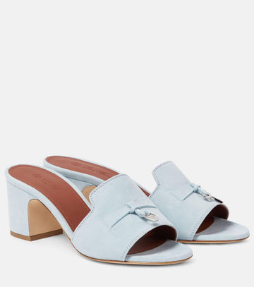 Loro Piana Women's Blue Summer Charms Suede Mules