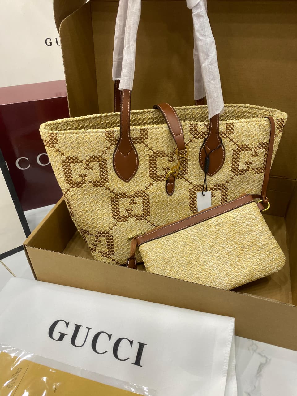 Gucci Woven Medium Tote Bag