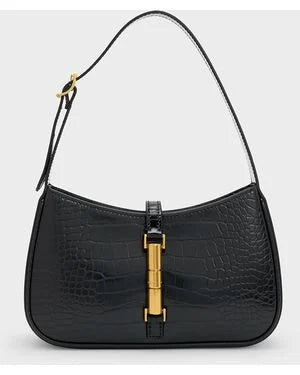 Cesia Croc-Effect Metallic-Accent Shoulder Bag - Silver