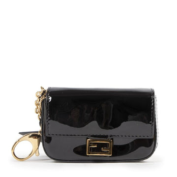 Front view of Fendi Nano Baguette Patent Bag Charm in glossy leather with FF logo clasp