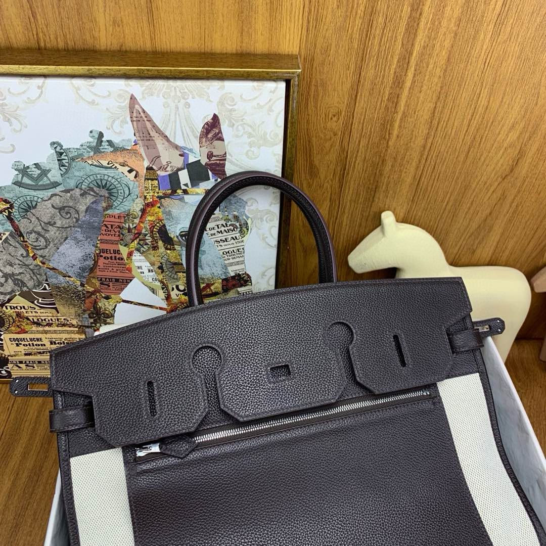 Hermes Birkin 35 Bag in Leather and Canvas