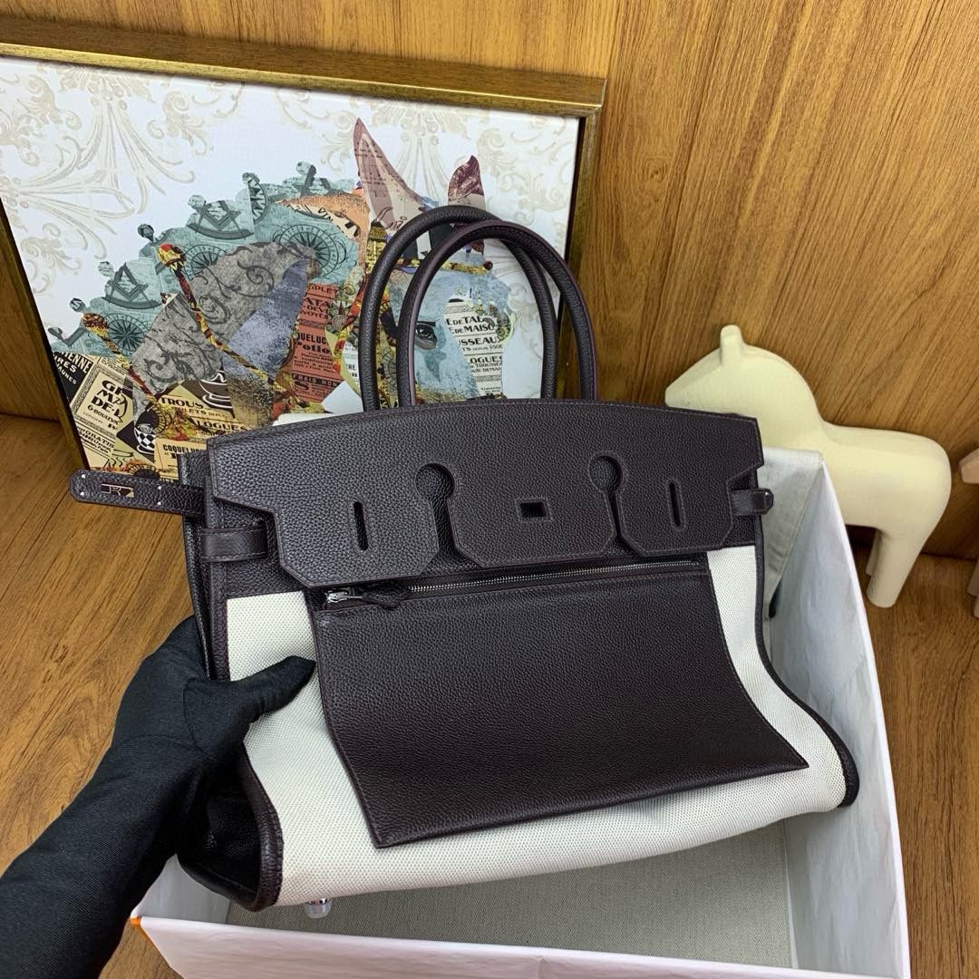 Hermes Birkin 35 Bag in Leather and Canvas