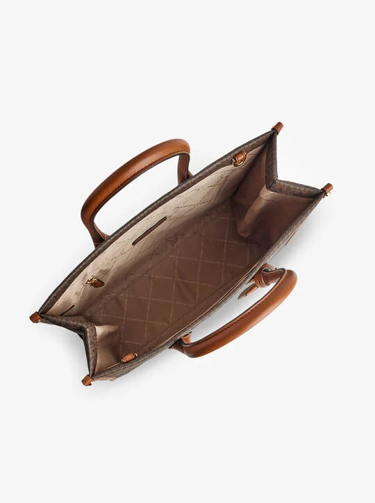 Interior view of MK Mirella Logo Tote Bag with spacious compartments
