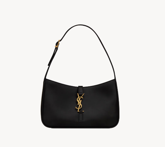 YSL Crocodile Texture Hobo Bag in black leather with crocodile-embossed design and gold hardware for a luxurious look.