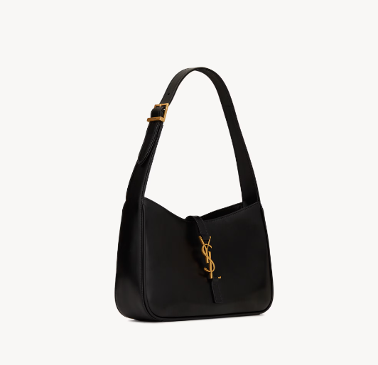 YSL Crocodile Texture Hobo Bag in black leather with a crocodile-embossed design and luxurious gold-tone hardware.