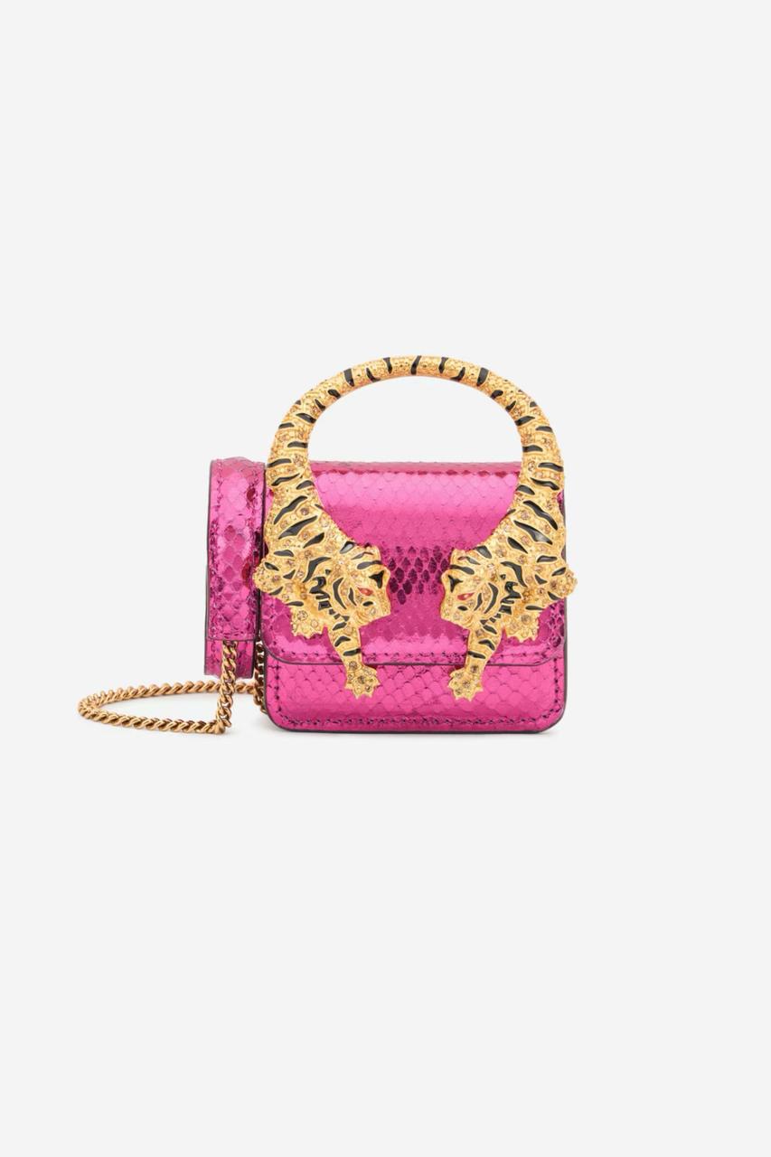 Luxury Croc-Textured Mini Handbag with Gold Tiger Handle – Maroon
