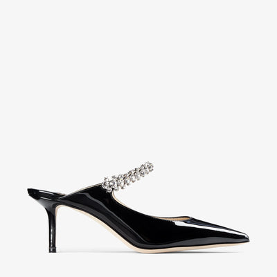 Jimmy Choo Bing 65  Black Patent Leather Mules with Crystal Strap hover