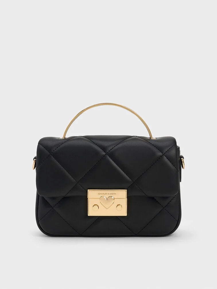 Charles & Keith Quilted Boxy Top Handle Bag - Black