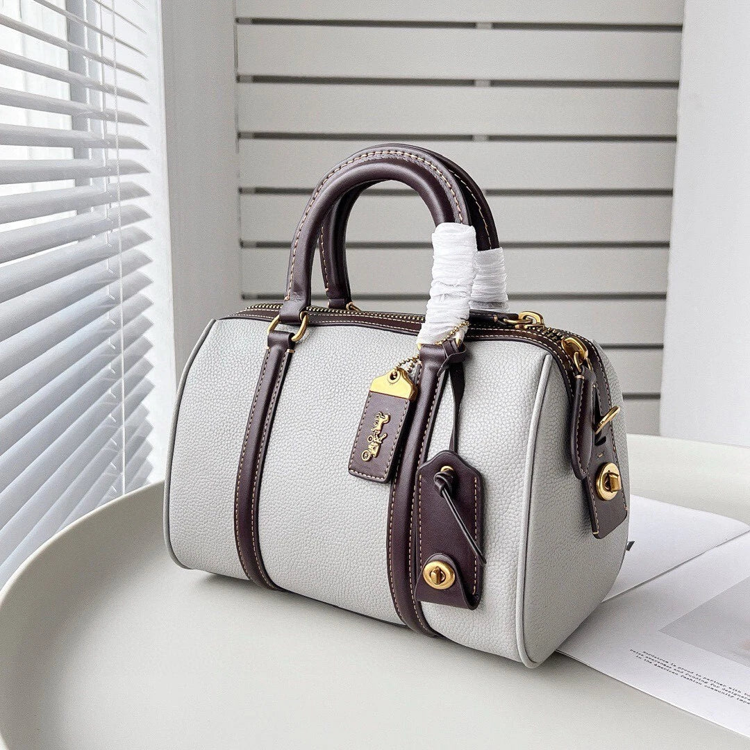 Coach Ruby Satchel Leather Shoulder Handbag Gray Gold