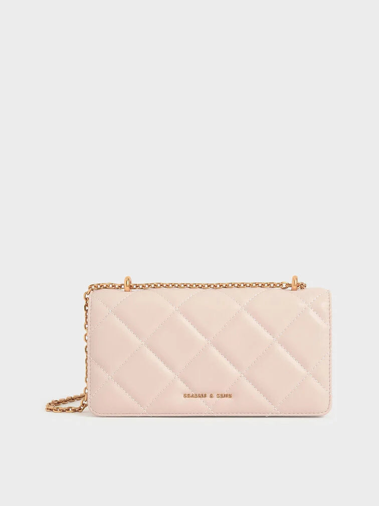Paffuto Chain Handle Quilted Long Wallet - Light Pink