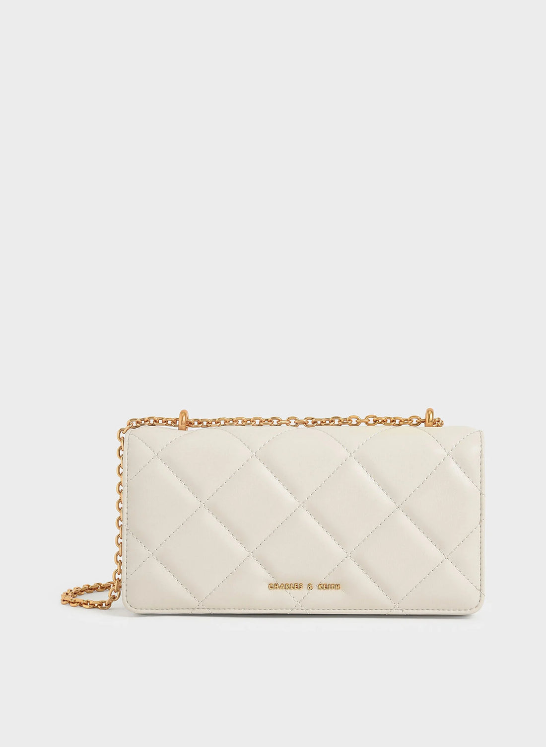 Paffuto Chain Handle Quilted Long Wallet - Cream