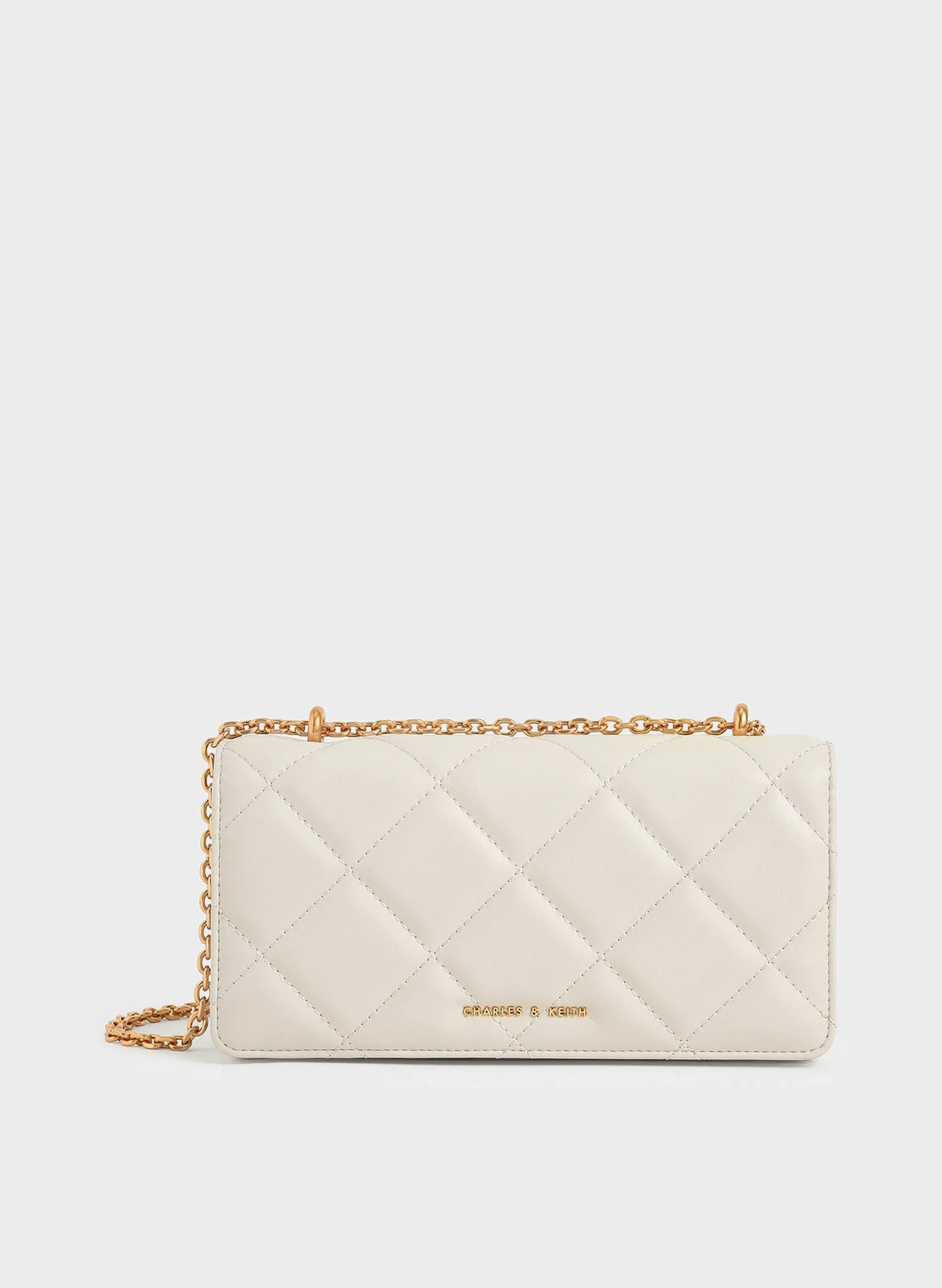 Paffuto Chain Handle Quilted Long Wallet - Cream