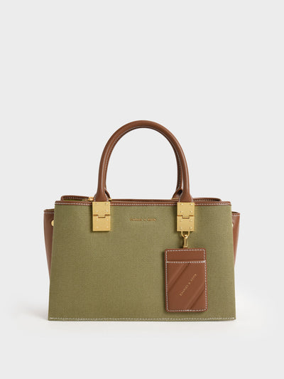 Charles & Keith Large Double Handle Canvas Handbag - Avocado