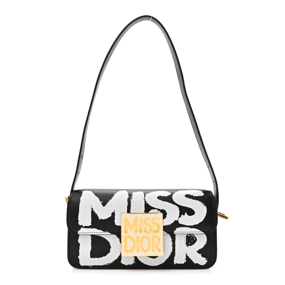 Christian Dior  Calfskin Graffiti Printed Miss Dior Flap Black White