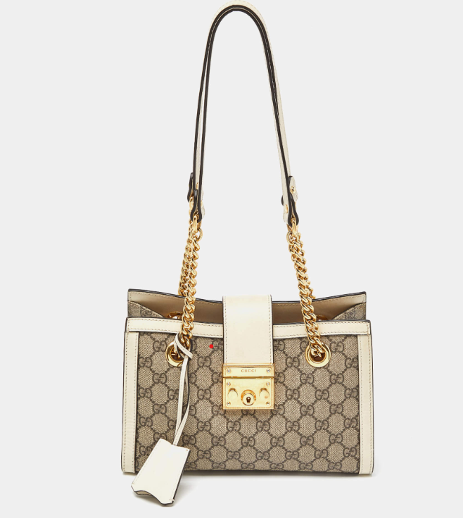 Gucci Beige/Off White GG Supreme Canvas and Leather Small Padlock Tote