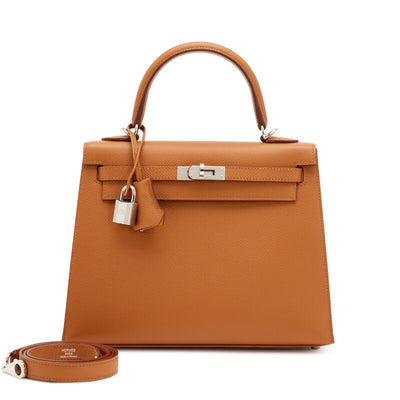 Hermès Epsom and Juane Ambre Verso Kelly Sellier Palladium Hardware