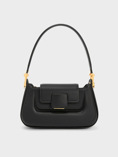CHARLES & KEITH Koa Push-Lock Top Handle Bag - Black