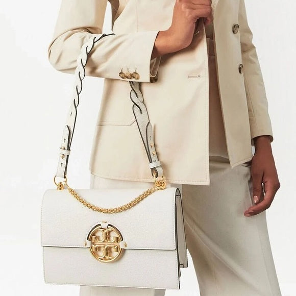 Tory Burch White Leather Miller Flap Shoulder Bag