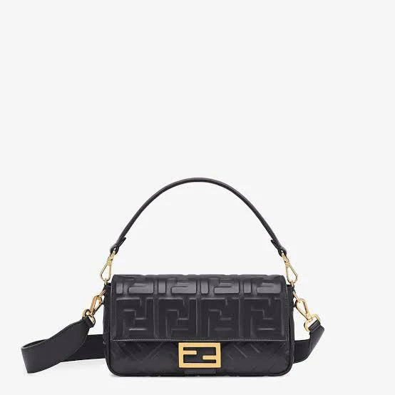 FENDI Medium Baguette Chain Shoulder Bag - Black