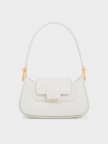 CHARLES & KEITH Koa Push-Lock Top Handle Bag - White