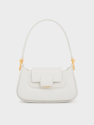 CHARLES & KEITH Koa Push-Lock Top Handle Bag - White
