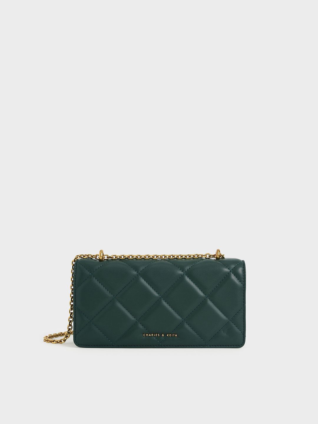 Charles & Keith Paffuto Chain Handle Quilted Long Wallet – Dark Green