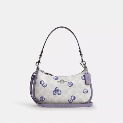 COACH Teri 2Way Shoulder Bag Signature Canvas Blueberry Print