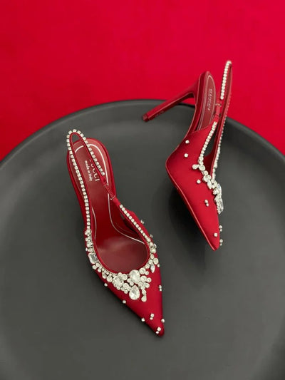 Gucci Crystal Embellished High Heels with Red Back Strap hover